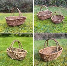 Garden Trug Basket Flower Wooden Willow Wicker With Folding Handles (3 Sizes)