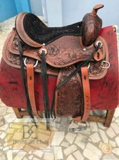 Western Leather Saddle Horse Barrel Trail Hand Tooled Comfy Saddle Tack Set