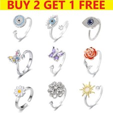 Anxiety Rings Devil's Eye Spinning 925 Silver Fidget Spinner Stress Relief Band