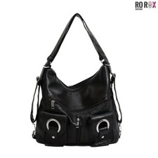 Ro Rox Large Slouch Hobo Faux Leather O-Ring Everyday Tote Shoulder Bag
