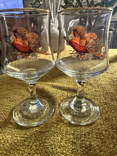 Pair pheasant sherry glasss - of,