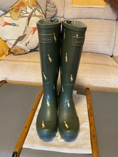 Joules Ladies Green Duck Print Tall Wellies UK 6 EU 39