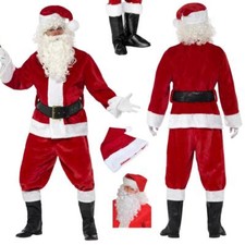 Deluxe Santa Claus Costume Father Christmas Suit Mens Adult Fancy Dress Outfit