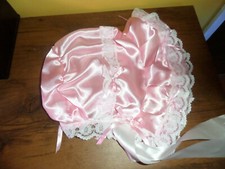 ADBL SISSY  PINK SATIN  & ORGANZA BONNET   FRILLY  LACE  TRIM SATIN  BOWS