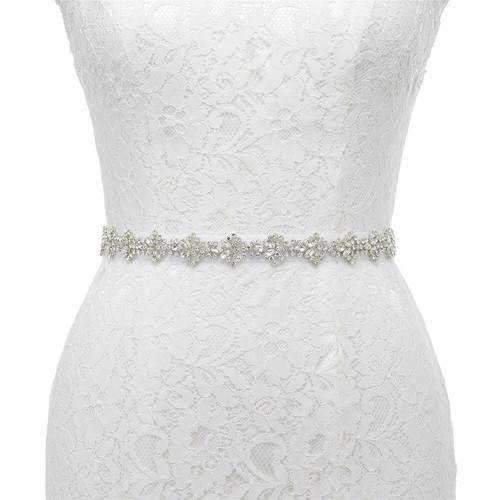 Thin crystal bridal sash - crystal,