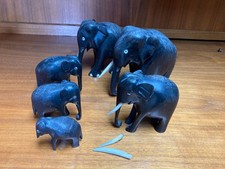 Vintage Collectable Black Wooden Elephants x 6