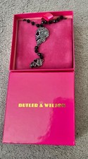 BNIB Butler And Wilson Black Beaded Skull Necklace - Goth/Halloween/Xmas gift 