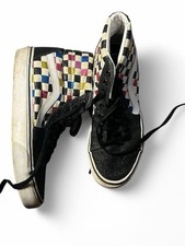 VANS WOMENS 6 HIGH TOP SNEAKERS SHOES BLACK WHITE COLORFUL GLITTER CHECKERBOARD