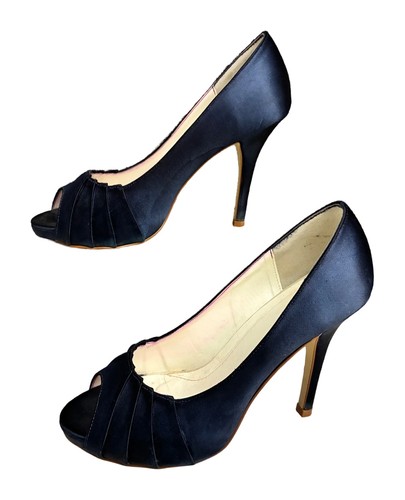 Else navy blue satin peep - satin, toe