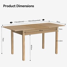 Dining Table, 110-150cm Wood Extendable Table for 6-8 People, Large Kitchen Dinn