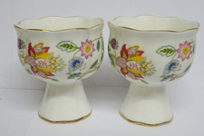 MINTON HADDON HALL BONE CHINA PAIR OF CANDLE HOLDERS.