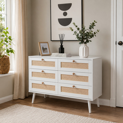 Chest drawers white rattan - of,
