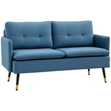 HOMCOM Modern Upholstered Two Seater Sofa for Bedroom Living Room Dark Blue