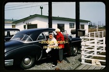 Women w/ Car at Misawa Air Force Base, Japan in mid 1950s, Kodachrome Slide p6b