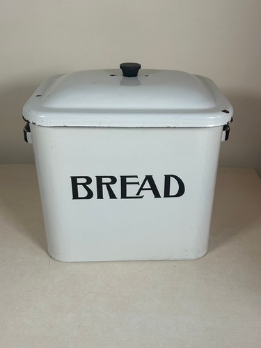 Vintage white enamel bread - enamel, bin