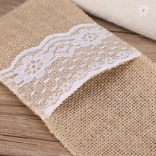ㄧ10pcs Jute Lace Made Fork And Knife Cutlery Tableware Holders For Wedding Party