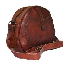 Women's Round Shoulder Hobo Handbag Brown Genuine Leather Circle Crossbody Bag