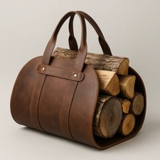 3mm Thick Cowhide Leather Log Carrier – 38"x18" Rustic Firewood Tote Handmade