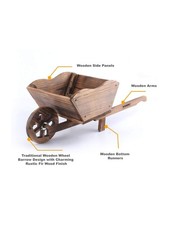 Rustic Wooden Wheelbarrow Planter – Brown Fir Wood Garden Ornament Heavy Duty