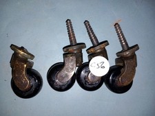 Antique brass& Ceramic Furniture Castors Vintage Wheels Victorian Set Of 4 C56