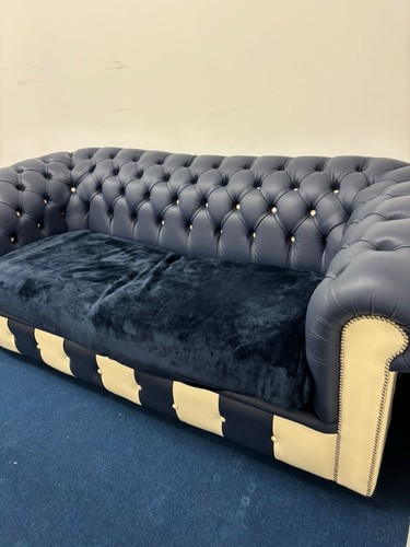 Blue leather chesterfield - leather,