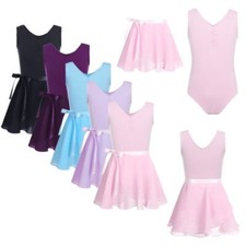 UK Girl's Kids Ballet Dance Leotard Dress Tutu Skirt Kids Gymnastics Dancewear