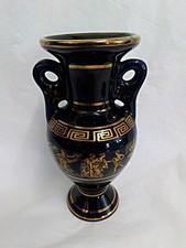 Small Vintage Greek Handled Vase in 24K Gold Decoration 15cm Tall