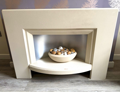 Beige wood fireplace - fireplace, &