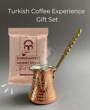 Hand-Hammered Copper Coffee Pot with Coffee, Turkish Coffee Experience Gift Set!