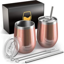 Stainless Steel Wine Tumbler 360ml Wine Glasses Rose Gold Double Wall Wine Tumbler Gift