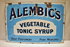 Alembic’s Vegetable Tonic Syrup Vintage Enamel Sign Patent Enamel Co London Rare