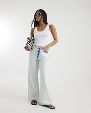 River Island Womens Straight Leg Jeans Petite Blue Relaxed Trouser Pants Bottoms