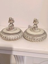 Cherub Trinket Box Shabby chic decorative decor ivory cream Angel Baby set of 2