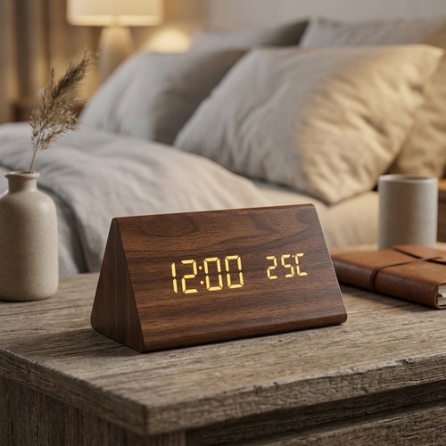 Led digital clock made wood - digital, of