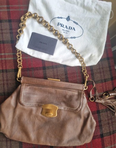 Prada brown leather shoulder - leather,