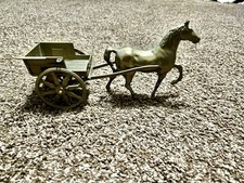 Vintage Solid Brass Horse Pulling A Cart Made in Italy Approx