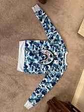 BATHING APE Blue Camo Zip Shark Crew Classic 1st Sweatshirt BAPE Size L 