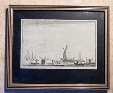 DUTCH BOATS Antique 1656 Original Etching By Reinier Nooms (Zeeman).