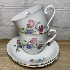 2x Vintage EPIAG Czechoslovakia Tea Coffee Cups & Saucers Sweet Pea Design