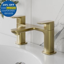 Bathroom Bath Mixer Tap Twin Lever Handle Deck Mounted Modern Brushed Brass