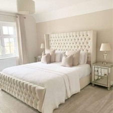 Soft Plush Wingback Nevada Bed With/Without Ottoman Gas Lift Storage Bed in Sale