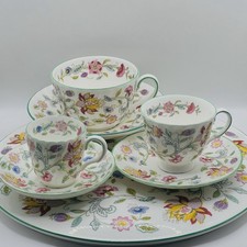 Minton Bone China / Haddon Hall / Green Edge - 3 x Tea Cup and Saucer + cake pte