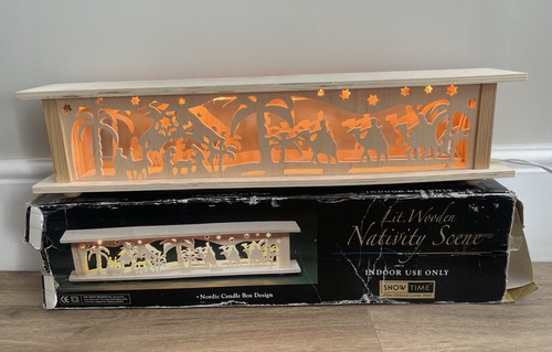 Christmas lit wooden nativity - christmas,