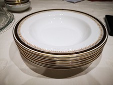 6 - Keeling & Co White Soup Plates Losol Ware With Gold Patterned Edging 26 cm
