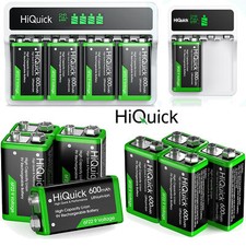 HiQuick 9V 600mAh Li-ion Rechargeable Batteries / 4-Slot 9-Volt Lithium Charger