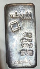 Valcambi Suisse Silver 1 Kilo/32.15 oz Silver Bullion Bar W Assay Certificate