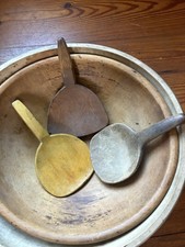 3 Early Antique Wooden Butter Paddles w/ Hooked Handles Woodenware ￼Farmhouse