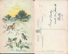 Christmas robins and snowy landscape Davidson Bros Holiday Animals Seasons