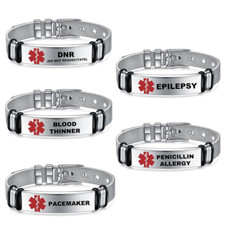 Silver Medical Alert Adjustable Bracelet Stainless Steel Epilepsy Diabetes UK