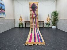 Moroccan Boujaad Handmade Rug 2'1"x13'3"  Berber Geometric Pink Black Wool Rug